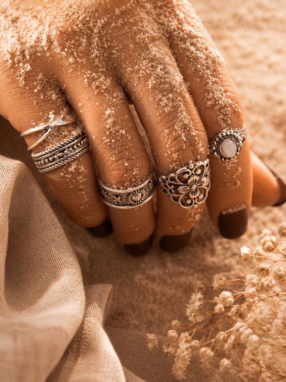 5 Piece Midi Ring Set Gold Tone Stackable Boho Rings